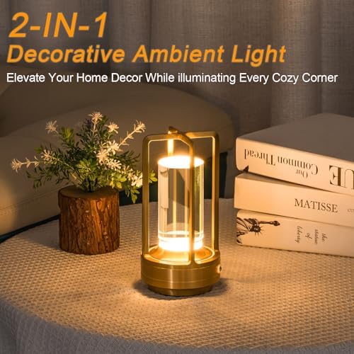 Cordless Rechargeable Crystal Table Lamp, Gold