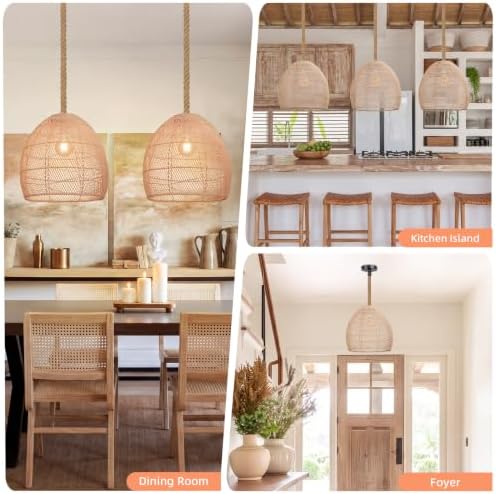 Arturesthome Natural Rattan Pendant Light for Kitchen Island, Woven