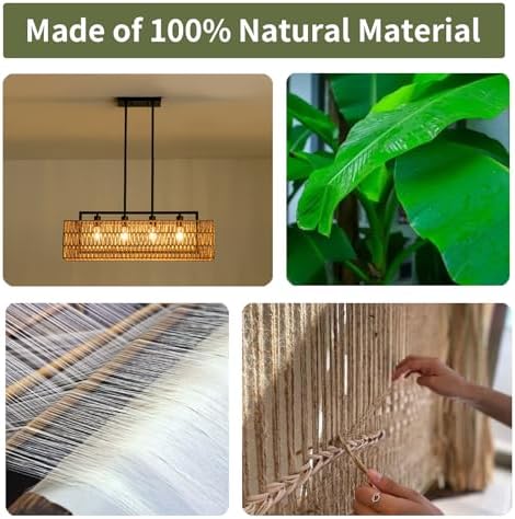 32" Rattan Chandelier, Rectangle Linear Light