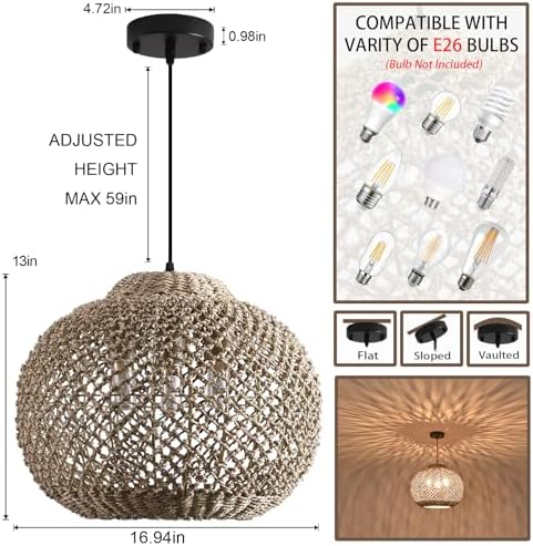 16.94in 3-Light Rattan Pendant Light