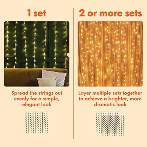 Twinkle Star 300 LED Curtain String Lights, Warm White