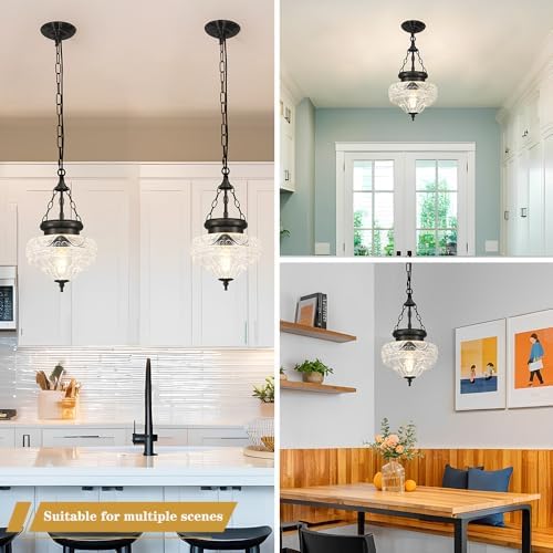 Vintage Matte Black Pendant Light, Thickened Glass