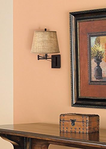 Brinly Burlap and Brown Plug-In Swing Arm Wall Lamp