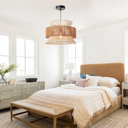 15.8" Boho Rattan Chandelier