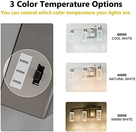 SineRise 3-Light Brushed Nickel LED Bathroom Vanity Light