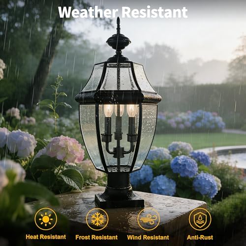 Kalium 3-Light Matte Black Outdoor Post Light