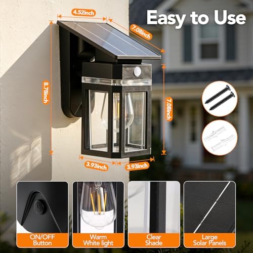 Outdoor Solar Porch Light, Motion Sensor, 2 Pack
