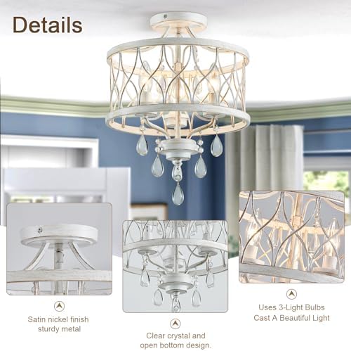 Farmhouse 3-Light Crystal Flush Mount Chandelier