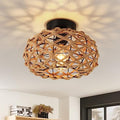 foucasal Rattan Wicker Semi Flush Mount Ceiling Light