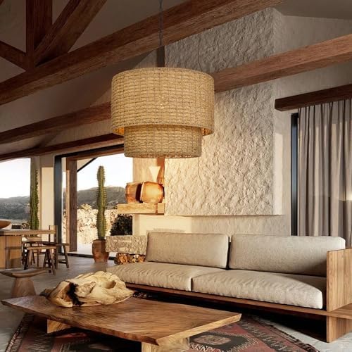 Arturesthome 23.62" Natural Rattan Drum Chandelier