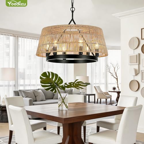 22 Inch Boho Rattan Chandelier