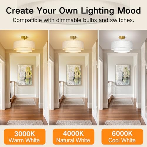 OUTON 16 Inch 3-Light Double Drum Semi Flush Mount Ceiling Light