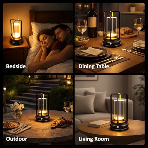 Cordless Rechargeable LED Table Lamp, 3 Color Temperatures, Black