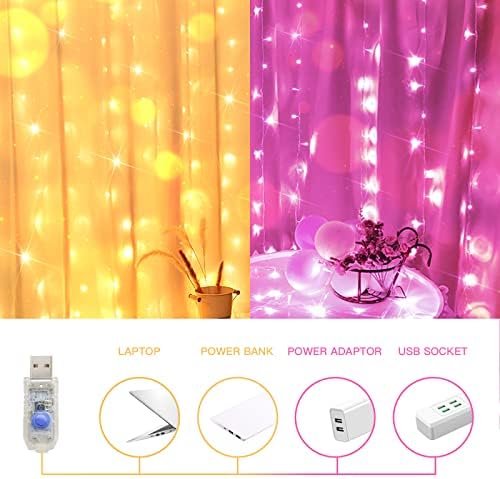 suddus Color Changing Curtain Lights, 200 LED 6.5ft x 6.5ft