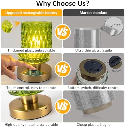 Cordless Rechargeable Glass Table Lamp, Jade Green