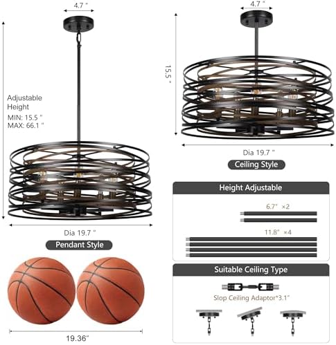 Sigaitwei 19.7-Inch 5-Light Drum Chandelier