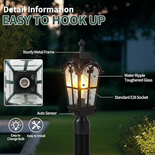Motion Sensor Outdoor Post Light, Waterproof, Dusk to Dawn