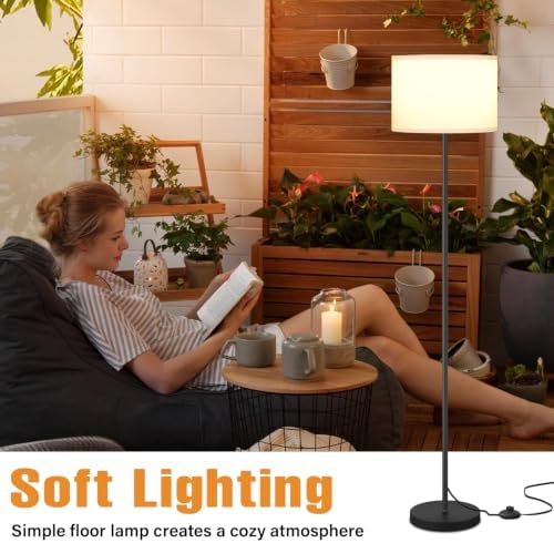 Modern Floor Lamp with White Shade, Foot Pedal Switch