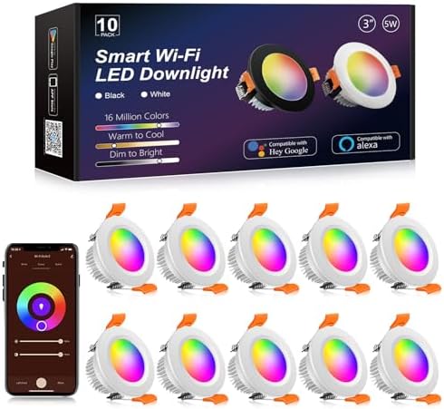 Smart 3 Inch WiFi LED Downlight, RGB & CCT, 10 Pack