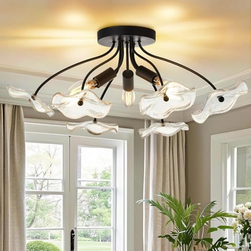 3-Light Modern Black Semi Flush Mount Ceiling Light Fixture