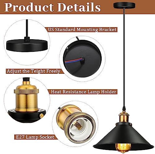 Retisee 6 Pcs Industrial Pendant Light, Black