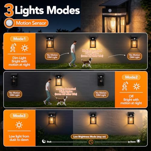 Outdoor Solar Porch Light, Motion Sensor, 2 Pack