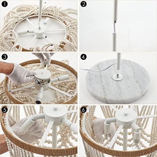 VILUXY 3-Light Boho Wood Beaded Floor Lamp