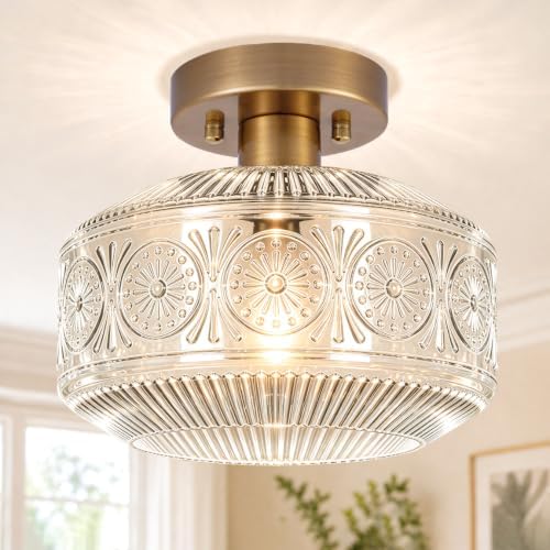 DSMJFU Brass Glass Semi Flush Mount Ceiling Light
