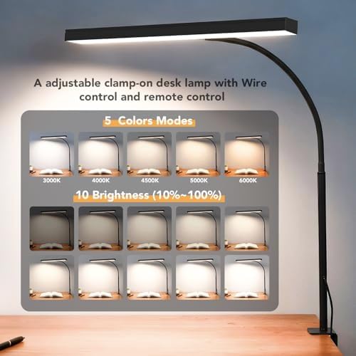 LED Clamp Desk Lamp, 1200LM, Black