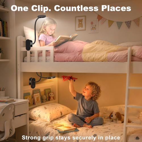 Rechargeable Clip on Light for Bed, 61 LED Cordless Reading Lamp with