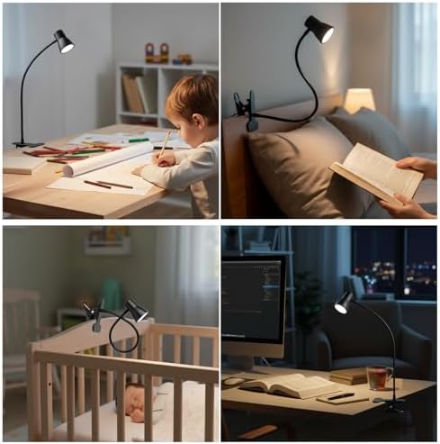 Clip-On Desk Lamp, 3 Color Modes, Black-Small