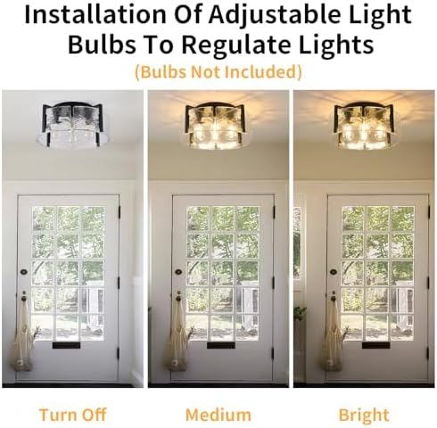 Black 17.7-Inch Glass Drum Semi Flush Mount Ceiling Light