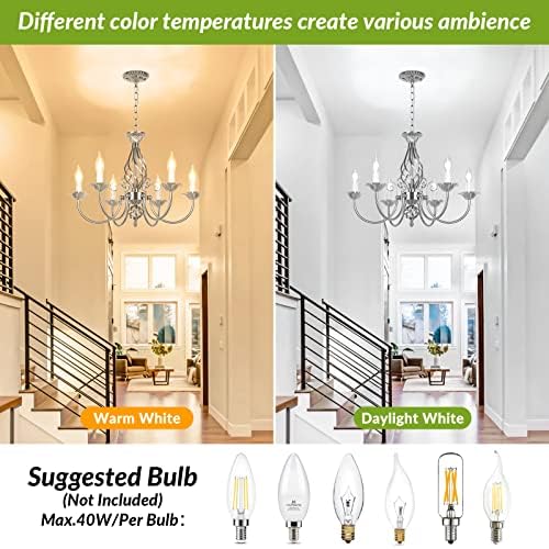 VerRon 6-Light Farmhouse Candle Chandelier, Brushed Nickel