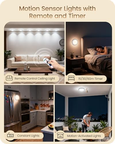 Rechargeable Motion Sensor Ceiling Light, Remote, Magnetic