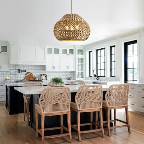 19.29” 3-Light Woven Rattan Pendant Light