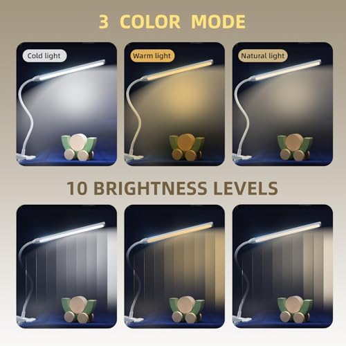 Clip on Desk Lamp, Flexible Arm, 14'' Light‐Bar Dimming Task Light