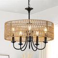 LAMSU 5-Light Black Rattan Farmhouse Chandelier