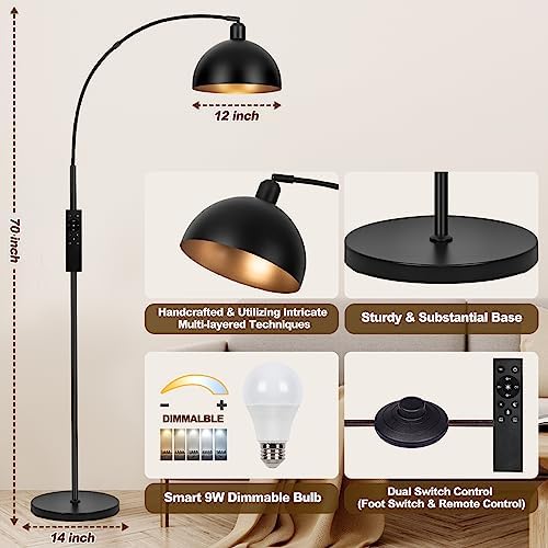 Black Arc Floor Lamp, Dimmable, 2700-6000K