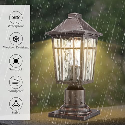 Darkaway Outdoor Post Light with Water Ripple Glass