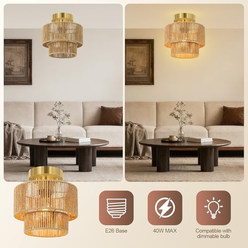 BoostArea 8.66” 2-Tier Rattan Ceiling Light