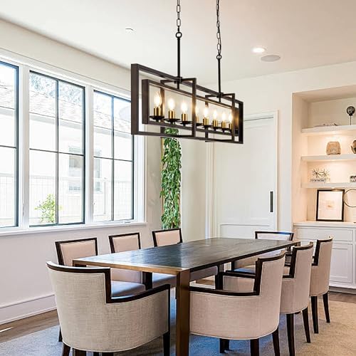 Wellmet Black and Gold 8-Light Rectangle Chandelier