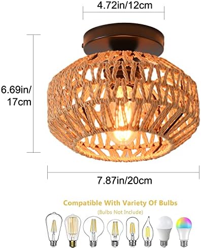 2-Pack Boho Rattan Semi-Flush Mount Ceiling Lights