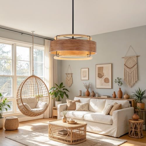 19.5" Farmhouse Rattan Chandelier, 4-Light