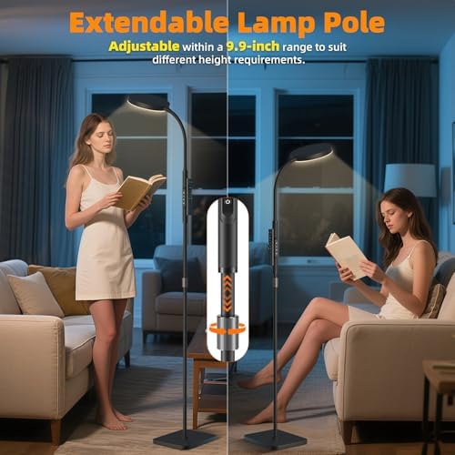 PACOVY Adjustable Floor Lamp, Remote Control, Black