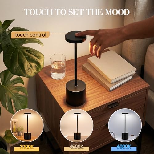 Cordless Table Lamp Set of 2, Black
