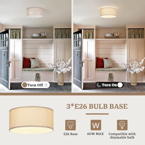 13 Inch Burlap Linen Flush Mount Ceiling Light