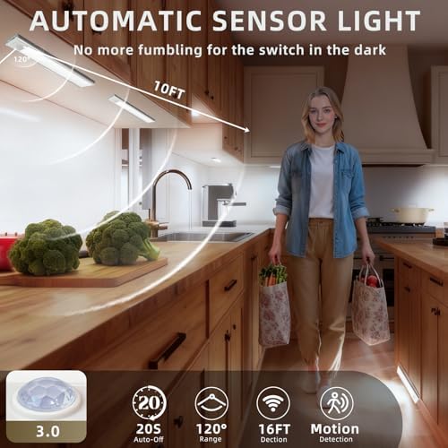 32 LED Rechargeable Motion Sensor Under Cabinet Lights, 4 Pack