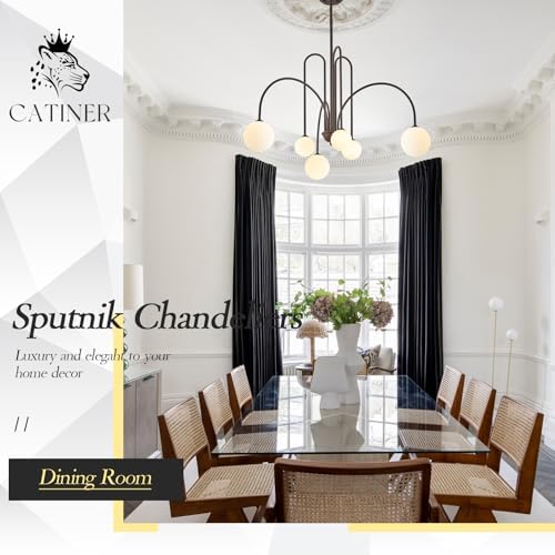 CATINER Modern 40" 6-Light Brown Sputnik Chandelier