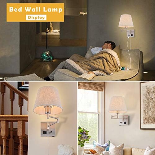 Satin Nickel Swing Arm Wall Sconce with USB Port