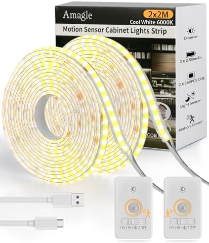 Rechargeable Motion Sensor LED Strip Lights, 2 Pack